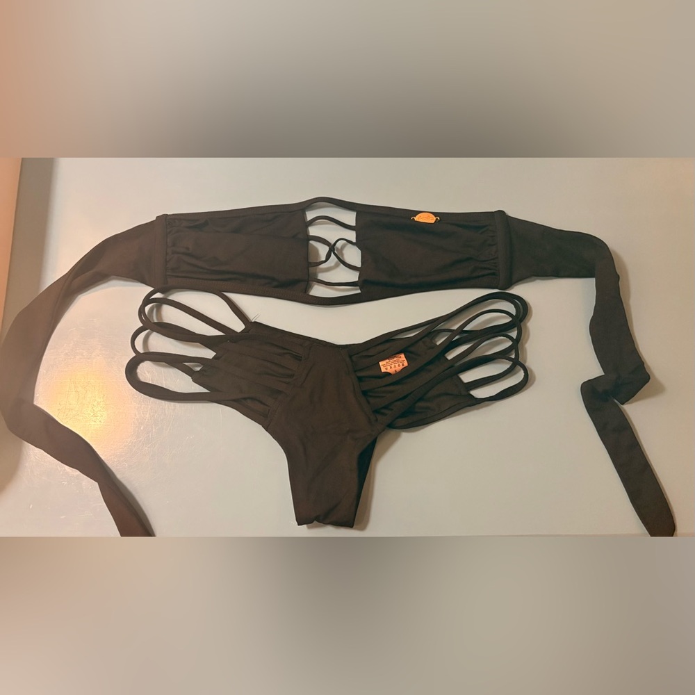 Acuarela swimwear Black Strappy Women’s Swim Bikini Set - bottom S/ top XS